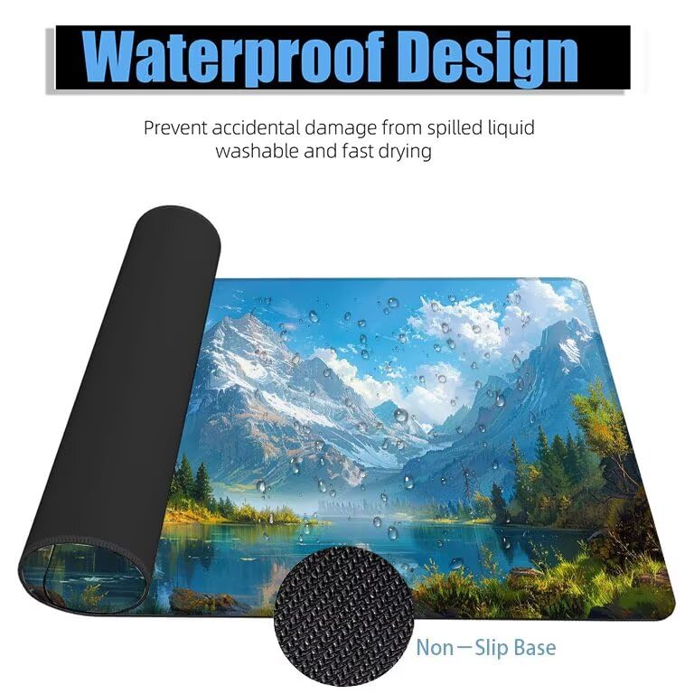 Schreibtischunterlage Frühling Mauspad XXL 120x60cm Mousepad Berg Gaming Mauspad mit Nicht rutschender Unterlage, Vernähte Kanten WassXerdicht Anti-Rutsch Maus Pad für PC, Office Geschenke F0-1172 Bild 4