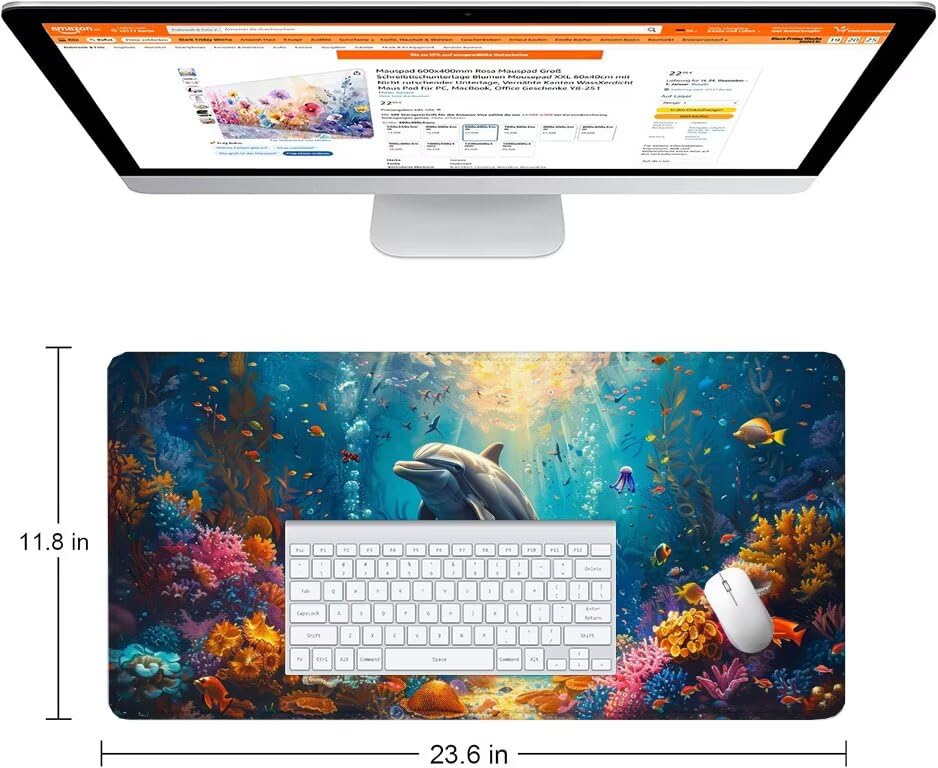 Schreibtischunterlage Blau Mauspad XXL 120x60cm Mousepad Hai Gaming Mauspad mit Nicht rutschender Unterlage, Vernähte Kanten WassXerdicht Anti-Rutsch Maus Pad für PC, MacBook, Laptop, Office F0-1178 Bild 2