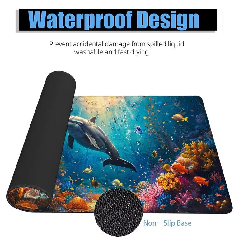 Schreibtischunterlage Blau Mauspad XXL 120x60cm Mousepad Hai Gaming Mauspad mit Nicht rutschender Unterlage, Vernähte Kanten WassXerdicht Anti-Rutsch Maus Pad für PC, MacBook, Laptop, Office F0-1178 Bild 4