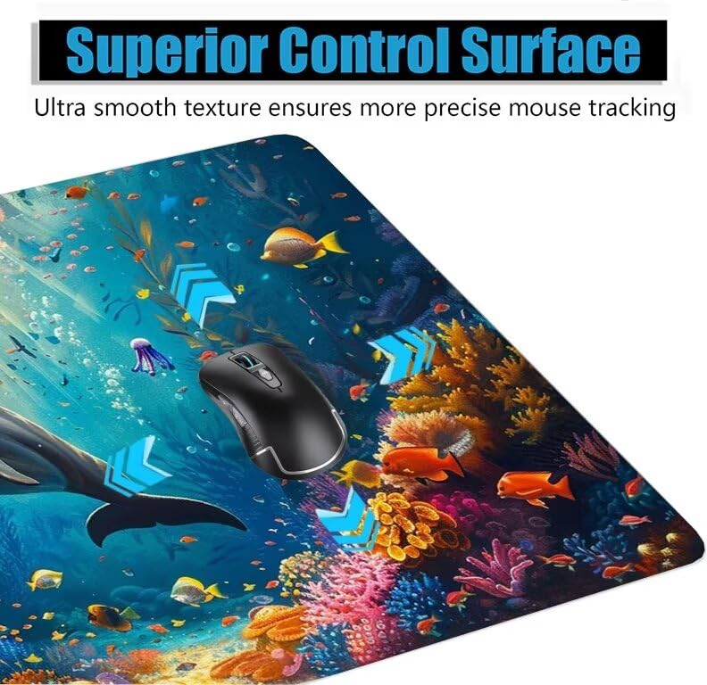 Schreibtischunterlage Blau Mauspad XXL 120x60cm Mousepad Hai Gaming Mauspad mit Nicht rutschender Unterlage, Vernähte Kanten WassXerdicht Anti-Rutsch Maus Pad für PC, MacBook, Laptop, Office F0-1178 Bild 5