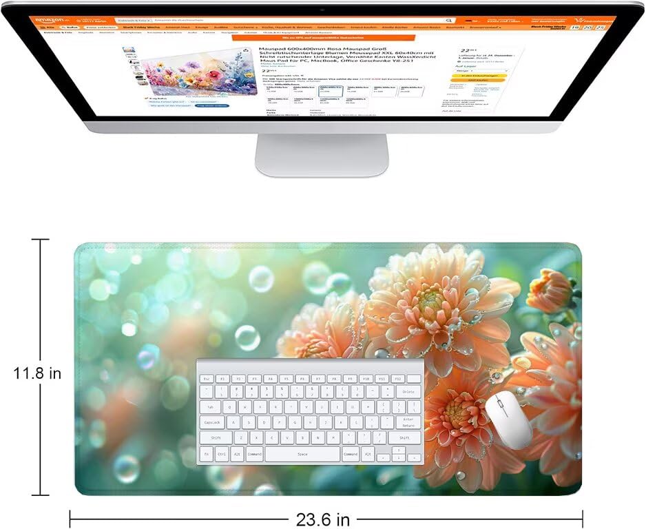 Schreibtischunterlage Anlage Mauspad XXL 150x80cm Mousepad Blume Gaming Mauspad mit Nicht rutschender Unterlage, Vernähte Kanten WassXerdicht Anti-Rutsch Maus Pad für PC, Office Geschenke F0-1184 Bild 2