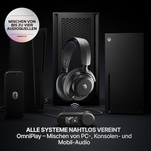 SteelSeries Arctis Nova Pro Omni – Hi‑Res-Wireless Gaming-Headset, 96 kHz/24 Bit, ANC, ClearCast Pro-Mic, KI-Geräuschunterdrückung, Mobile App, Mix 2,4 GHz + BT, OmniPlay PC+PS5+Xbox – Graphit Bild 3