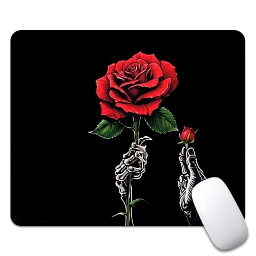 Gaming Mauspad Totenkopf Mit Blume Office Mauspad Multifunktionales Modernes Klein Mousepad, Für Computer, Laptops, Kabellose Maus, 25x30cm Bild 1