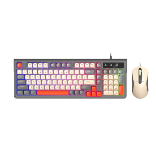 Gaming-Tastatur- und Maus-Kombination, RGB-Hintergrundbeleuchtung, Ergonomisches Design, 98 Tasten, Kompaktes Layout mit 6-Tasten-Maus und Einstellbarer DPI, für und MacOS (Graues Set) Bild 1