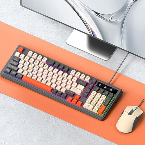 Gaming-Tastatur- und Maus-Kombination, RGB-Hintergrundbeleuchtung, Ergonomisches Design, 98 Tasten, Kompaktes Layout mit 6-Tasten-Maus und Einstellbarer DPI, für und MacOS (Graues Set) Bild 2