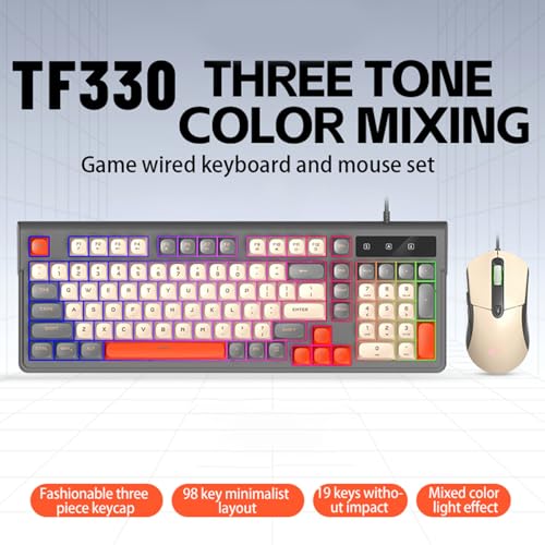 Gaming-Tastatur- und Maus-Kombination, RGB-Hintergrundbeleuchtung, Ergonomisches Design, 98 Tasten, Kompaktes Layout mit 6-Tasten-Maus und Einstellbarer DPI, für und MacOS (Graues Set) Bild 3