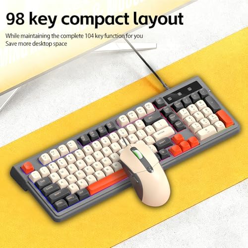 Gaming-Tastatur- und Maus-Kombination, RGB-Hintergrundbeleuchtung, Ergonomisches Design, 98 Tasten, Kompaktes Layout mit 6-Tasten-Maus und Einstellbarer DPI, für und MacOS (Graues Set) Bild 5
