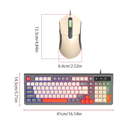 Gaming-Tastatur- und Maus-Kombination, RGB-Hintergrundbeleuchtung, Ergonomisches Design, 98 Tasten, Kompaktes Layout mit 6-Tasten-Maus und Einstellbarer DPI, für und MacOS (Graues Set) Bild 7
