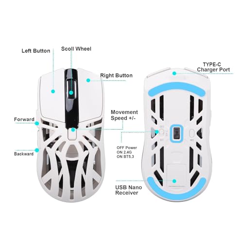 Jectse Gaming-Maus, 10000 DPI Kabellose Bluetooth-Mode-Computermaus mit 6 Programmierbaren Tasten, für für OS X für -PC-Laptops Bild 7