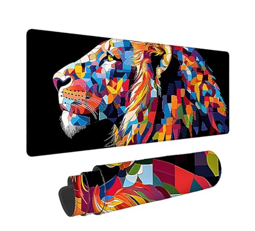 Gaming Mauspad XXL 1000x500x3mm, Löwe Anti-Rutsch Mousepad XXL, Abstrakt groß Schreibtischunterlage, Waschbares rutschfeste Gummibasis, Mauspad mit Nähten an Den Kanten für PC, Maus LJ-1842 Bild 1