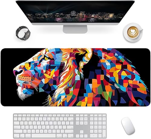 Gaming Mauspad XXL 1000x500x3mm, Löwe Anti-Rutsch Mousepad XXL, Abstrakt groß Schreibtischunterlage, Waschbares rutschfeste Gummibasis, Mauspad mit Nähten an Den Kanten für PC, Maus LJ-1842 Bild 2