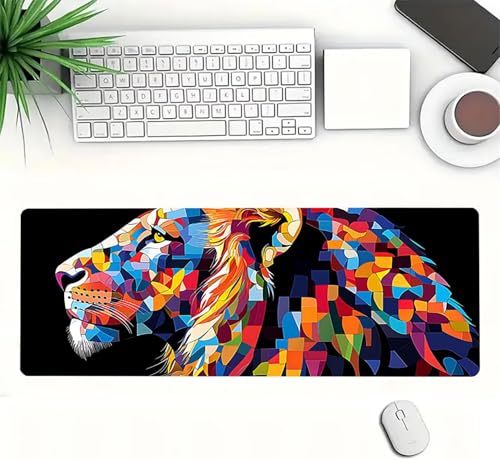 Gaming Mauspad XXL 1000x500x3mm, Löwe Anti-Rutsch Mousepad XXL, Abstrakt groß Schreibtischunterlage, Waschbares rutschfeste Gummibasis, Mauspad mit Nähten an Den Kanten für PC, Maus LJ-1842 Bild 3