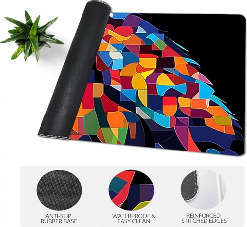 Gaming Mauspad XXL 1000x500x3mm, Löwe Anti-Rutsch Mousepad XXL, Abstrakt groß Schreibtischunterlage, Waschbares rutschfeste Gummibasis, Mauspad mit Nähten an Den Kanten für PC, Maus LJ-1842 Bild 4