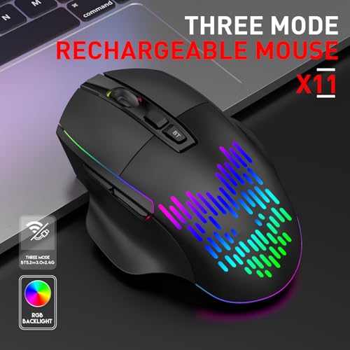 Kabellose RGB-Gaming-Maus, Leise Tasten mit 500-mAh- und RGB-Beleuchtung, 7 Tasten, 2,4 G BT-Modi, Einstellbare DPI für PC-Laptop-Gaming Bild 2
