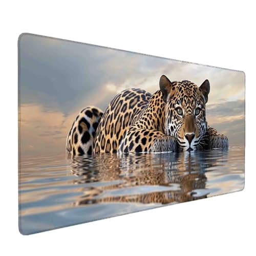 Mauspad 1000 x 500 Grau Mauspad Leopard Schreibtischunterlage mit Genähten Kanten Rutschfester Mousepad XXL, Tischunterlage Schreibtisch für PC, Maus und Tastatur, Home Office, Gaming Zubehör s5576 Bild 1