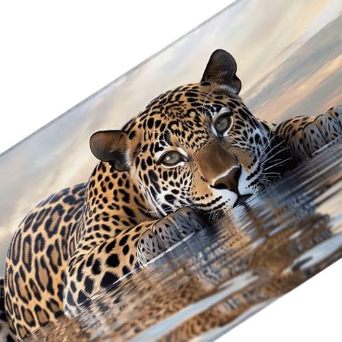 Mauspad 1000 x 500 Grau Mauspad Leopard Schreibtischunterlage mit Genähten Kanten Rutschfester Mousepad XXL, Tischunterlage Schreibtisch für PC, Maus und Tastatur, Home Office, Gaming Zubehör s5576 Bild 3