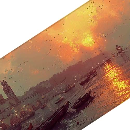 Mauspad 1000 x 500 Orange Farbe Mauspad Landschaft Schreibtischunterlage mit Genähten Kanten Rutschfester Mousepad XXL, Tischunterlage Schreibtisch für PC, Maus und Tastatur, Gaming Zubehör w6115 Bild 3