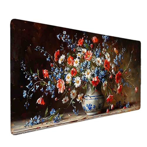 Mauspad 1000 x 500 Farbe Mauspad Blume Schreibtischunterlage mit Genähten Kanten Rutschfester Mousepad XXL, Tischunterlage Schreibtisch für PC, Maus und Tastatur, Home Office, Gaming Zubehör p5996 Bild 1