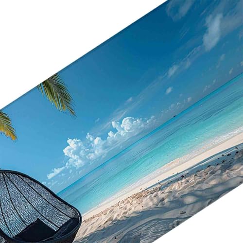 Mauspad 1000 x 500 Blau Mauspad Strand Schreibtischunterlage mit Genähten Kanten Rutschfester Mousepad XXL, Tischunterlage Schreibtisch für PC, Maus und Tastatur, Home Office, Gaming Zubehör l6444 Bild 3