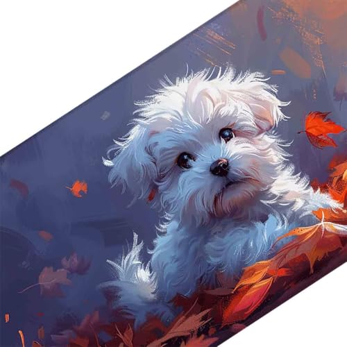 Mauspad 1000 x 500 Grau Mauspad Hund Schreibtischunterlage mit Genähten Kanten Rutschfester Mousepad XXL, Tischunterlage Schreibtisch für PC, Maus und Tastatur, Home Office, Gaming Zubehör w5989 Bild 3
