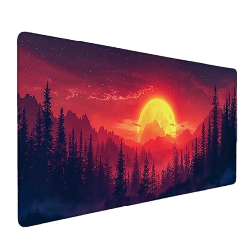 Mauspad 1000 x 500 Rot Mauspad Sonne Schreibtischunterlage mit Genähten Kanten Rutschfester Mousepad XXL, Tischunterlage Schreibtisch für PC, Maus und Tastatur, Home Office, Gaming Zubehör v6073 Bild 1