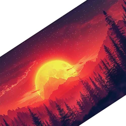 Mauspad 1000 x 500 Rot Mauspad Sonne Schreibtischunterlage mit Genähten Kanten Rutschfester Mousepad XXL, Tischunterlage Schreibtisch für PC, Maus und Tastatur, Home Office, Gaming Zubehör v6073 Bild 3