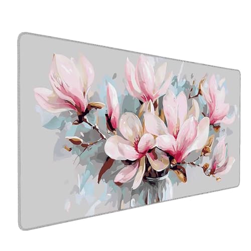 Mauspad 1000 x 500 Rosa Mauspad Blume Schreibtischunterlage mit Genähten Kanten Rutschfester Mousepad XXL, Tischunterlage Schreibtisch für PC, Maus und Tastatur, Home Office, Gaming Zubehör e5961 Bild 1