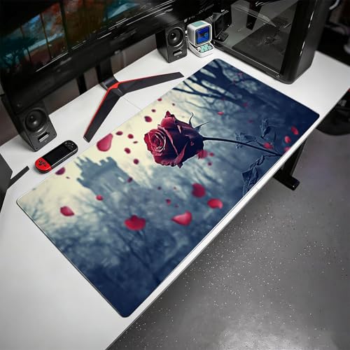 Gaming Mauspad, 100x200cmx3mm GroßEs Mousepad,wasserdichte Gewebe, Rutschfester Gummiunterseite, BüRobedarf, Verbesserte PräZision Und Geschwindigkeit, Wald Rosen JX2B-577 Bild 3