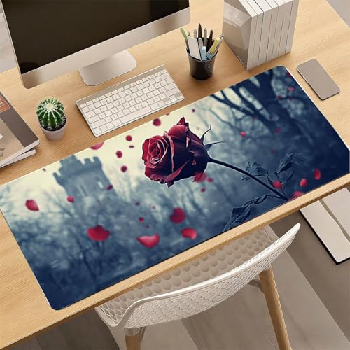 Gaming Mauspad, 100x200cmx3mm GroßEs Mousepad,wasserdichte Gewebe, Rutschfester Gummiunterseite, BüRobedarf, Verbesserte PräZision Und Geschwindigkeit, Wald Rosen JX2B-577 Bild 4