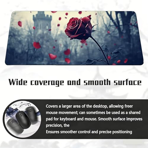 Gaming Mauspad, 100x200cmx3mm GroßEs Mousepad,wasserdichte Gewebe, Rutschfester Gummiunterseite, BüRobedarf, Verbesserte PräZision Und Geschwindigkeit, Wald Rosen JX2B-577 Bild 6