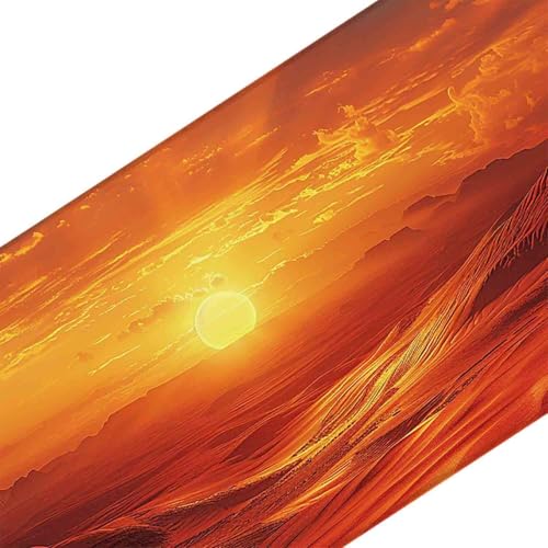 Mauspad 1000 x 500 Orange Farbe Mauspad Landschaft Schreibtischunterlage mit Genähten Kanten Rutschfester Mousepad XXL, Tischunterlage Schreibtisch für PC, Maus und Tastatur, Gaming Zubehör g5345 Bild 3