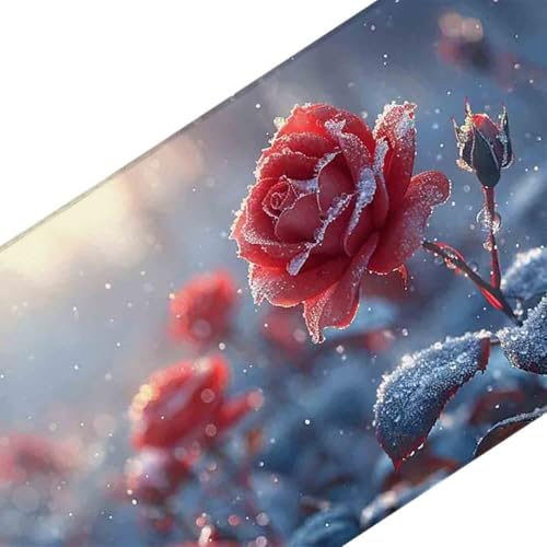 Mauspad 1000 x 500 Rot Mauspad Rose Schreibtischunterlage mit Genähten Kanten Rutschfester Mousepad XXL, Tischunterlage Schreibtisch für Maus und Tastatur, Home Office, Gaming Zubehör, Deko Büro v6199 Bild 3
