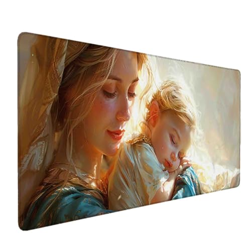 Mauspad 1000 x 500 Cremefarben Mauspad Mutter Schreibtischunterlage mit Genähten Kanten Rutschfester Mousepad XXL, Tischunterlage Schreibtisch für Maus, Tastatur, Home Office, Gaming Zubehör v6262 Bild 1