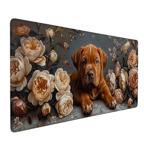 Mauspad 1000 x 500 Blume Mauspad Hund Schreibtischunterlage mit Genähten Kanten Rutschfester Mousepad XXL, Tischunterlage Schreibtisch für PC, Maus und Tastatur, Home Office, Gaming Zubehör l5877 Bild 1