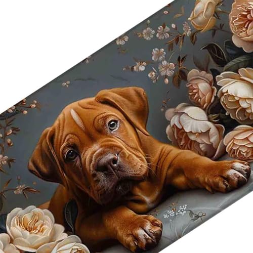 Mauspad 1000 x 500 Blume Mauspad Hund Schreibtischunterlage mit Genähten Kanten Rutschfester Mousepad XXL, Tischunterlage Schreibtisch für PC, Maus und Tastatur, Home Office, Gaming Zubehör l5877 Bild 3