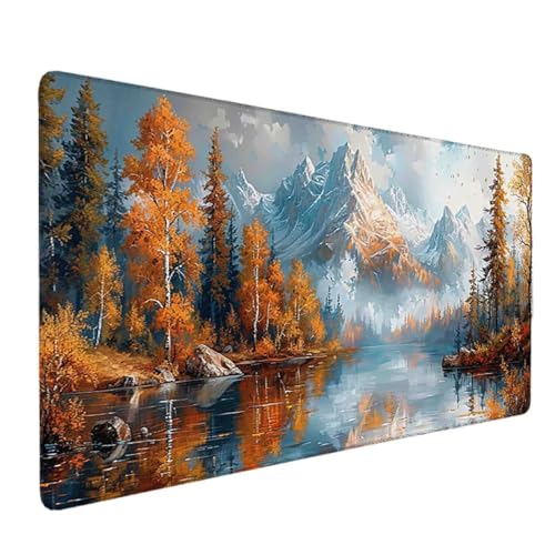 Mauspad 1000 x 500 Orange Farbe Mauspad Landschaft Schreibtischunterlage mit Genähten Kanten Rutschfester Mousepad XXL, Tischunterlage Schreibtisch für PC, Maus und Tastatur, Gaming Zubehör p5366 Bild 1