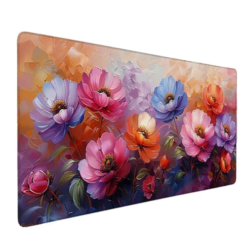 Mauspad 1000 x 500 Rosa Mauspad Blume Schreibtischunterlage mit Genähten Kanten Rutschfester Mousepad XXL, Tischunterlage Schreibtisch für PC, Maus und Tastatur, Home Office, Gaming Zubehör w6430 Bild 1