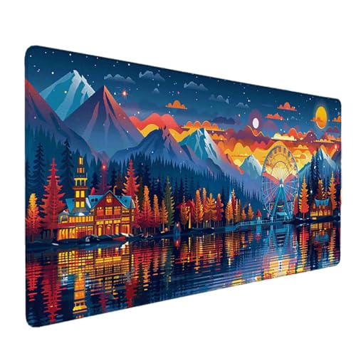Mauspad 1000 x 500 Farbe Mauspad Landschaft Schreibtischunterlage mit Genähten Kanten Rutschfester Mousepad XXL, Tischunterlage Schreibtisch für Maus und Tastatur, Home Office, Gaming Zubehör c6108 Bild 1