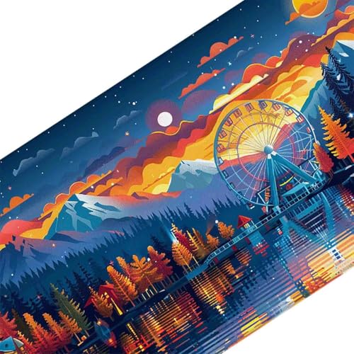 Mauspad 1000 x 500 Farbe Mauspad Landschaft Schreibtischunterlage mit Genähten Kanten Rutschfester Mousepad XXL, Tischunterlage Schreibtisch für Maus und Tastatur, Home Office, Gaming Zubehör c6108 Bild 3