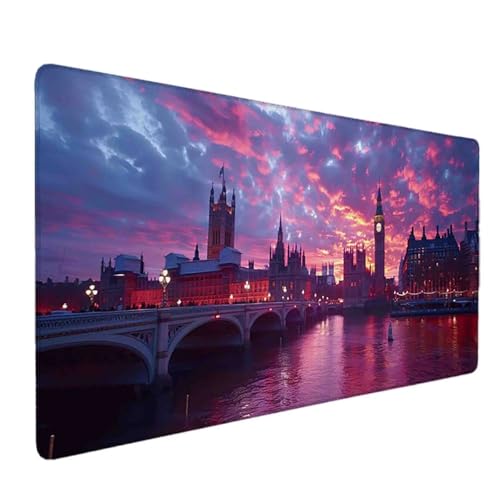 Mauspad 1000 x 500 Lila Mauspad Big Ben Schreibtischunterlage mit Genähten Kanten Rutschfester Mousepad XXL, Tischunterlage Schreibtisch für PC, Maus und Tastatur, Home Office, Gaming Zubehör v5632 Bild 1