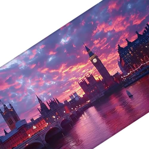 Mauspad 1000 x 500 Lila Mauspad Big Ben Schreibtischunterlage mit Genähten Kanten Rutschfester Mousepad XXL, Tischunterlage Schreibtisch für PC, Maus und Tastatur, Home Office, Gaming Zubehör v5632 Bild 3