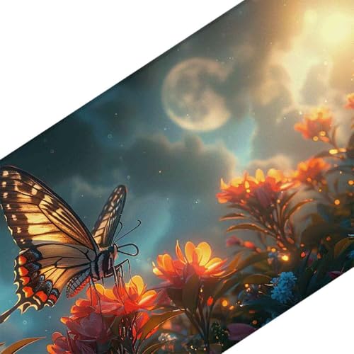Mauspad 1000 x 500 Blume Mauspad Schmetterling Schreibtischunterlage mit Genähten Kanten Rutschfester Mousepad XXL, Tischunterlage Schreibtisch für Maus, Tastatur, Home Office, Gaming Zubehör p5429 Bild 3