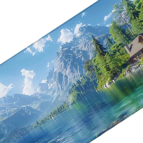 Mauspad 1200 x 600 Blau Mauspad Landschaft Schreibtischunterlage mit Genähten Kanten Rutschfester Mousepad XXL, Tischunterlage Schreibtisch für PC, Maus und Tastatur, Home Office, Gaming Zubehör e5304 Bild 3