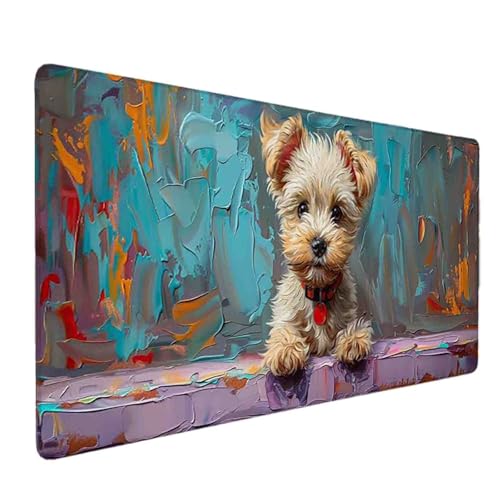 Mauspad 1200 x 600 Grau Mauspad Hund Schreibtischunterlage mit Genähten Kanten Rutschfester Mousepad XXL, Tischunterlage Schreibtisch für PC, Maus und Tastatur, Home Office, Gaming Zubehör v5983 Bild 1