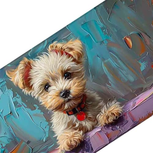 Mauspad 1200 x 600 Grau Mauspad Hund Schreibtischunterlage mit Genähten Kanten Rutschfester Mousepad XXL, Tischunterlage Schreibtisch für PC, Maus und Tastatur, Home Office, Gaming Zubehör v5983 Bild 3