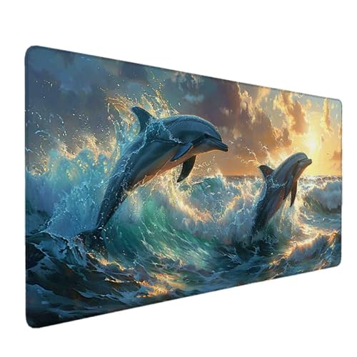 Mauspad 1200 x 600 Meer Mauspad Delphin Schreibtischunterlage mit Genähten Kanten Rutschfester Mousepad XXL, Tischunterlage Schreibtisch für PC, Maus und Tastatur, Home Office, Gaming Zubehör g6011 Bild 1