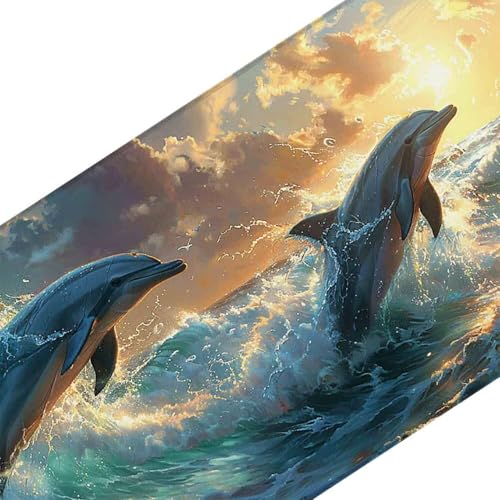 Mauspad 1200 x 600 Meer Mauspad Delphin Schreibtischunterlage mit Genähten Kanten Rutschfester Mousepad XXL, Tischunterlage Schreibtisch für PC, Maus und Tastatur, Home Office, Gaming Zubehör g6011 Bild 3