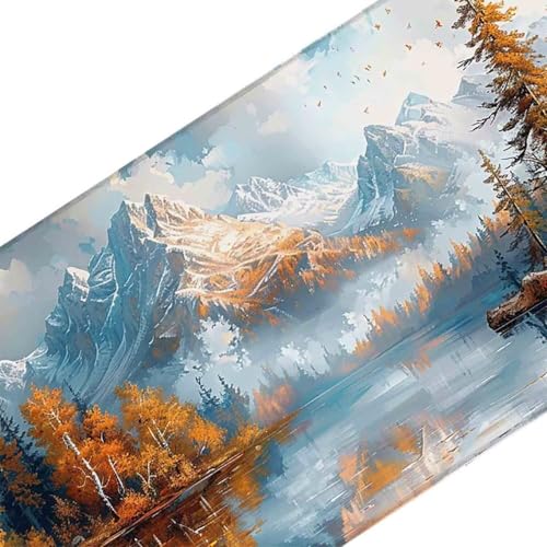 Mauspad 1200 x 600 Orange Farbe Mauspad Landschaft Schreibtischunterlage mit Genähten Kanten Rutschfester Mousepad XXL, Tischunterlage Schreibtisch für PC, Maus und Tastatur, Gaming Zubehör e5367 Bild 3