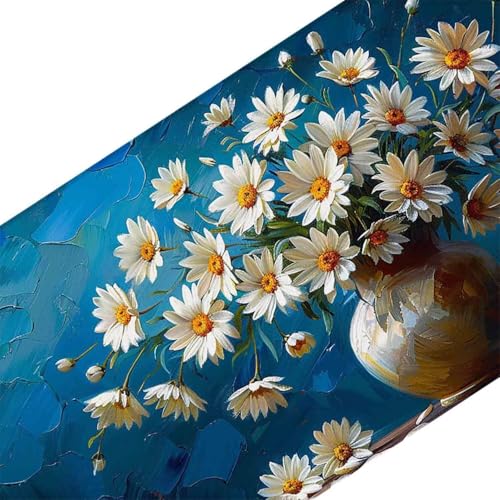 Mauspad 1000 x 500 Blau Mauspad Gänseblümchen Schreibtischunterlage mit Genähten Kanten Rutschfester Mousepad XXL, Tischunterlage Schreibtisch für Maus, Tastatur, Home Office, Gaming Zubehör l6381 Bild 3