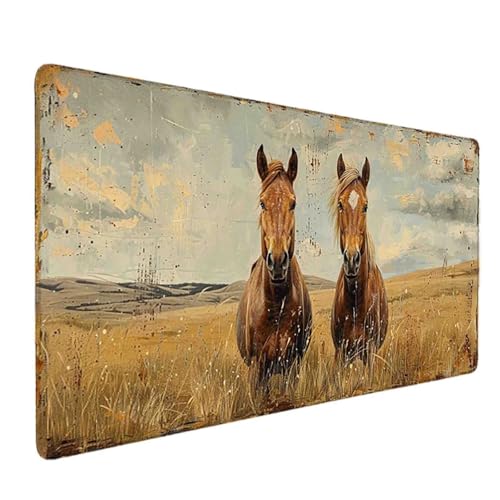 Mauspad 1200 x 600 Braun Mauspad Pferd Schreibtischunterlage mit Genähten Kanten Rutschfester Mousepad XXL, Tischunterlage Schreibtisch für PC, Maus und Tastatur, Home Office, Gaming Zubehör l6354 Bild 1